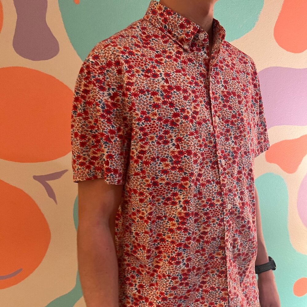 J Crew Mercantile Flex Flower Pattern Button Down